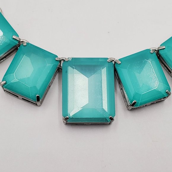 Ann Taylor Silver Aqua Faux Moonstone Bib Necklace - Picture 6 of 16